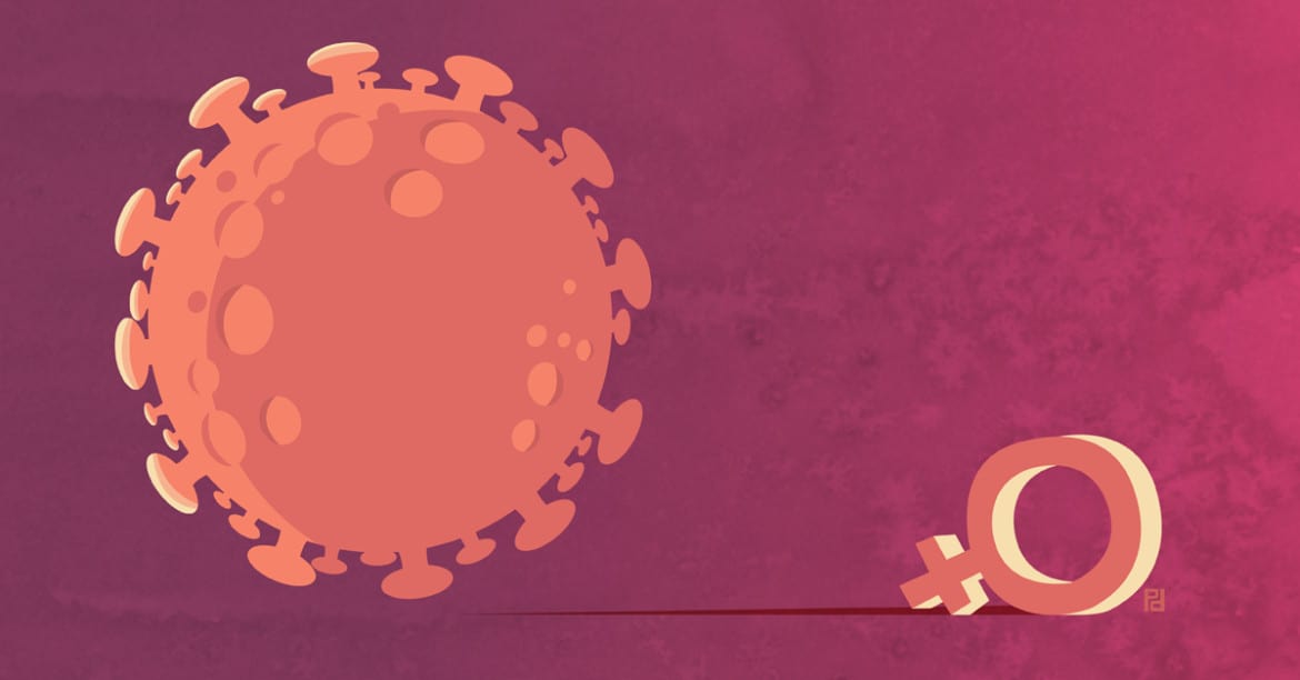 illustration of COVID-19 virus and Venus sign