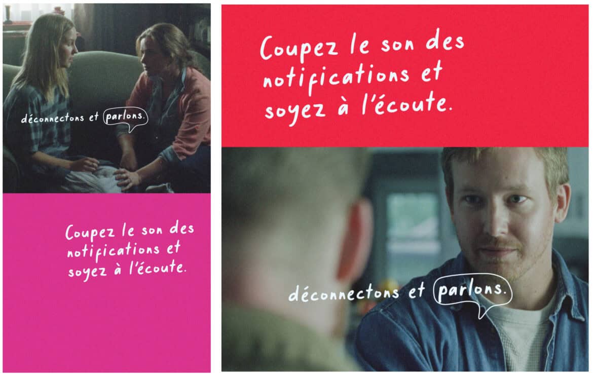 Photos de personnes en conversation. Le texte dit : Coupez le son des notifications et soyez à l'écoute