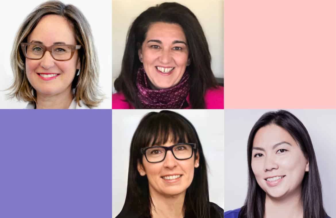 headshots of Kelly Grover, CEO of Cystic Fibrosis Canada, Connie Côté, CEO of Health Charities Coalition of Canada, Jennifer Nebesky, CEO of Canadian Liver Foundation and Dr. Karen Lee, CEO of Parkinson Canada