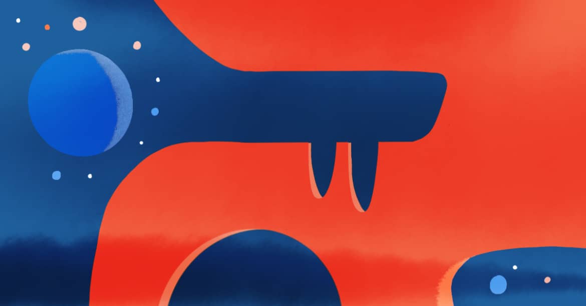 Illustration of an abstract red shape on a blue background