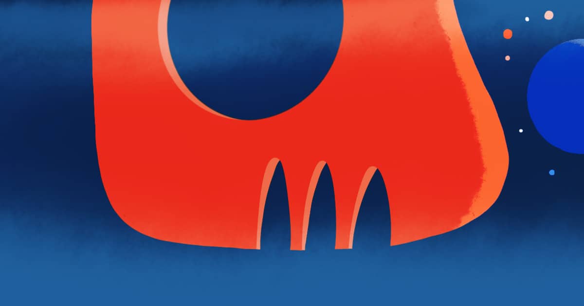 Illustration of an abstract red shape on a blue background