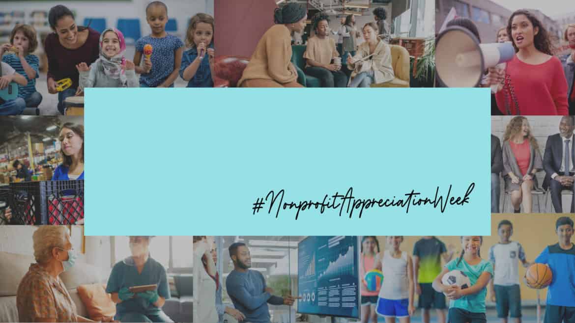 Collage of people in the non-profit sector helping each other, participating in sports, etc.