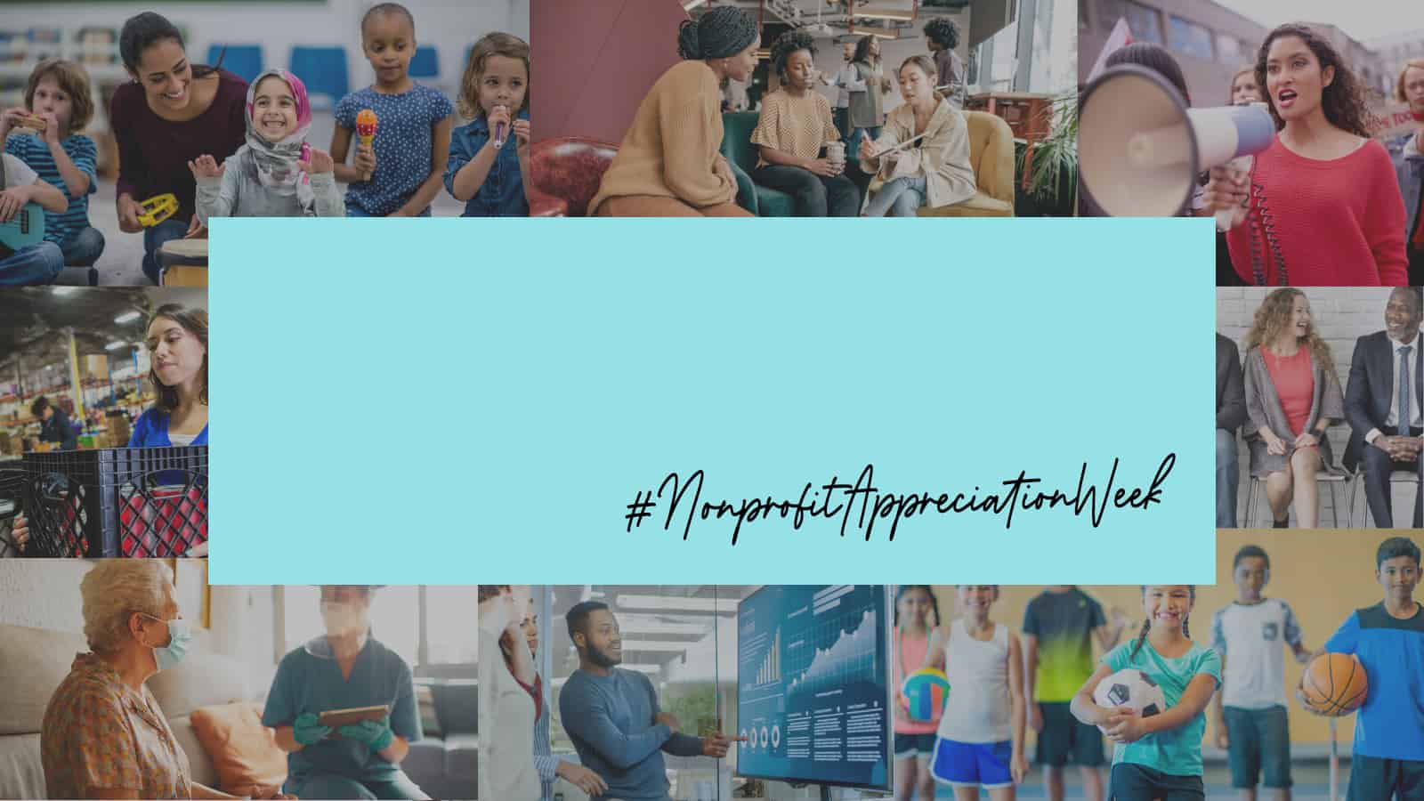 Collage of people in the non-profit sector helping each other, participating in sports, etc.