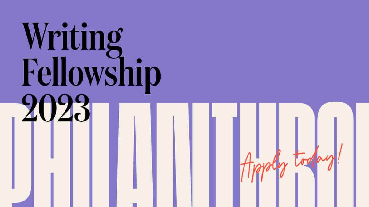Text: Writing Fellowship 2023. Apply today!