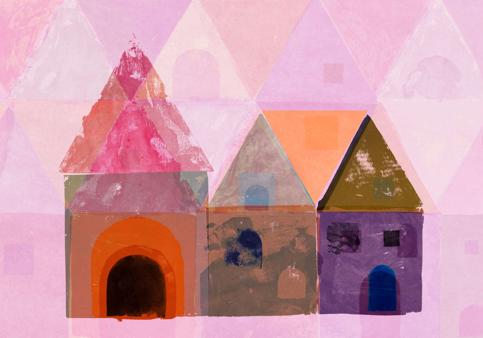 Abstract houses with paper textures