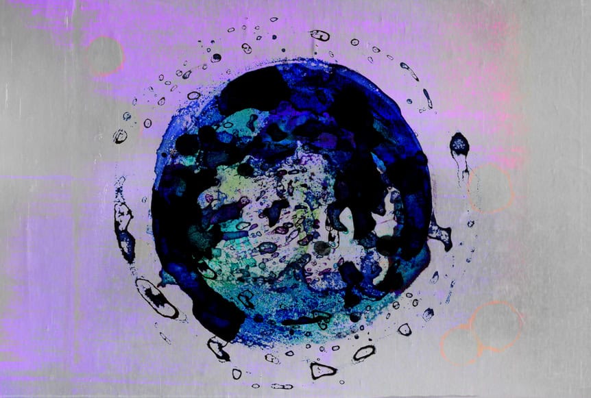 Abstract Planet Similar to Earth with Ink and Glass Textures