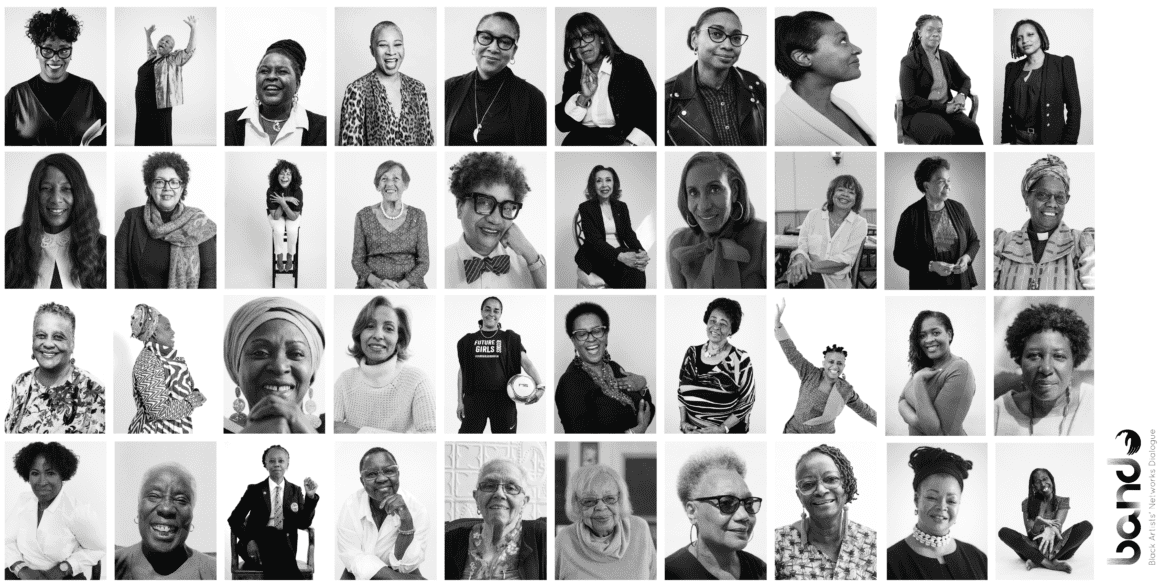 40 thumbnail portraits of Black women leadership in black and white photography.