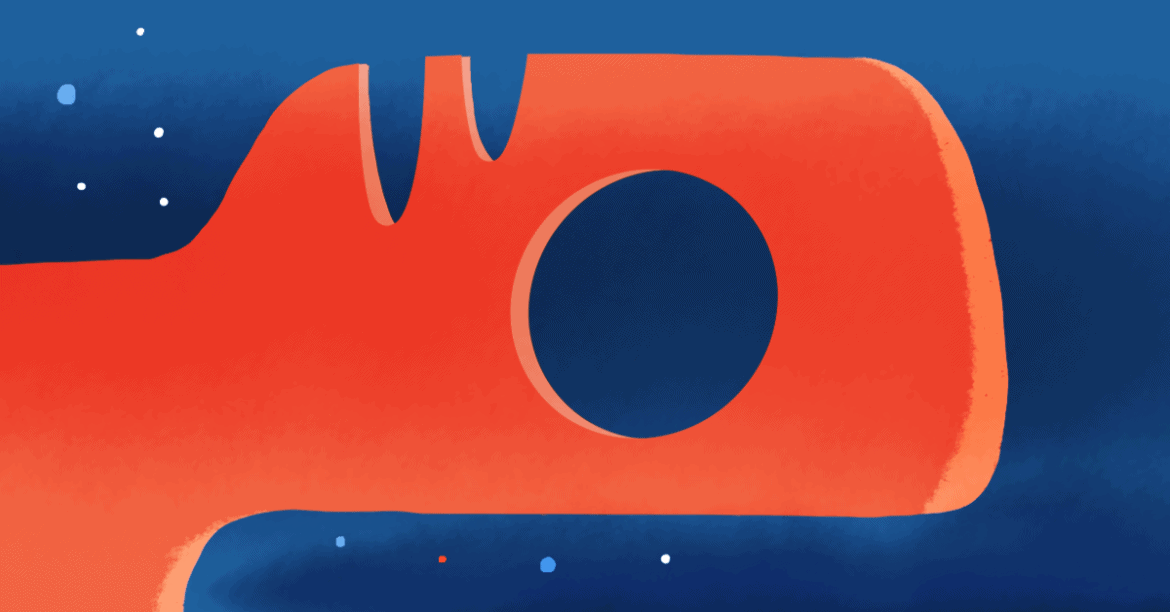 Illustration of an abstract red shape on a blue background