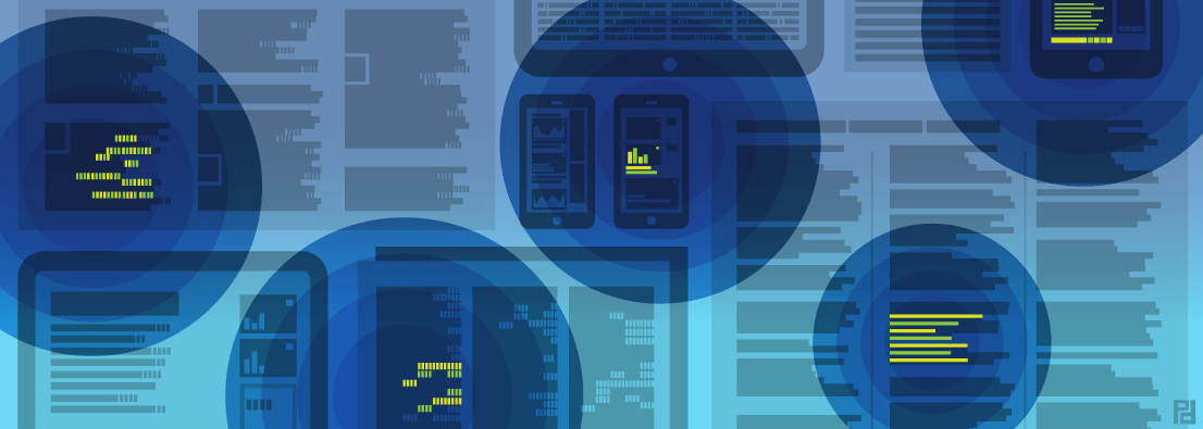 Illustration of printed paper with blue circles